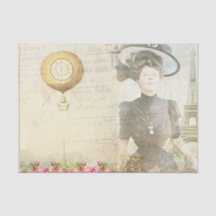Vintage Viktorianische Woman Paris Clock Decoupage Seidenpapier