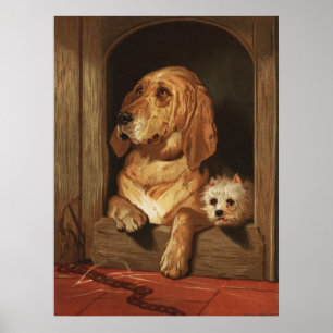 Vintage-viktorianischer Bloodhound- und Westie-Hun Poster