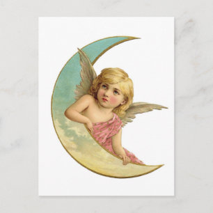Vintage viktorianischer Engel Mond Mädchen Postkarte
