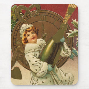 Vintage viktorianischer Neujahrsengel mit Champagn Mousepad