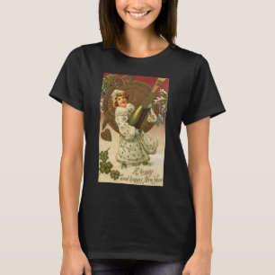 Vintage viktorianischer Neujahrsengel mit Champagn T-Shirt