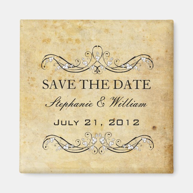 Vintage viktorianischer Save-The-Date-Kalender Magnet (Vorne)