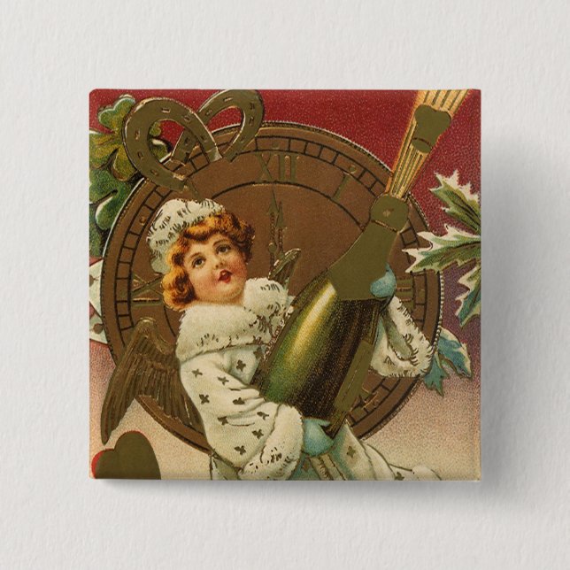 Vintage viktorianischer Silvester Champagner Engel Button (Vorderseite)