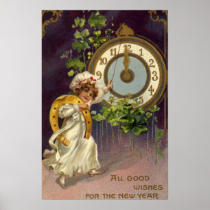 Vintage viktorianischer Silvesterabend, Uhr Mitter Poster