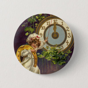 Vintage viktorianischer Silvesterabend, Uhr um Mit Button