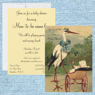 Vintage viktorianischer Storch mit Kinderwagen Bab Einladung