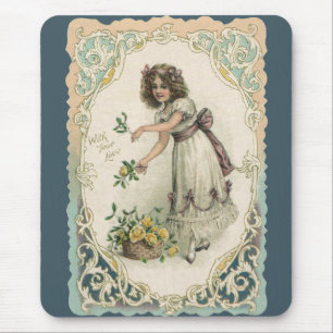 Vintage viktorianischer Valentinstag, Mädchen mit  Mousepad