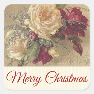 Vintage viktorianischer Weihnachten Rosen Aufklebe Quadratischer Aufkleber