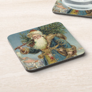 Vintage viktorianischer Weihnachtsmann mit Weihnac Getränkeuntersetzer