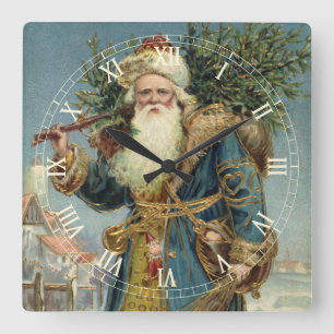 Vintage viktorianischer Weihnachtsmann mit Weihnac Quadratische Wanduhr