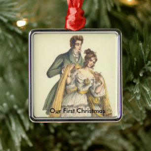 Vintage viktorianisches Paar unser erstes Weihnach Silbernes Ornament