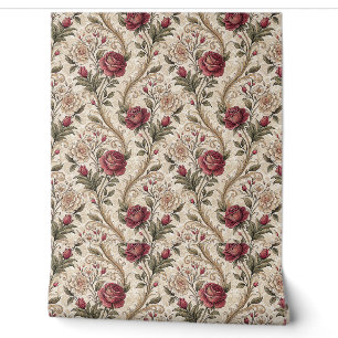 Vintage viktorianisches Rosen- und Damast-Blumenmu Tapete