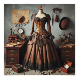 Vintage viktorianisches Steampunk-Ladydetektiv-Kle Fotodruck