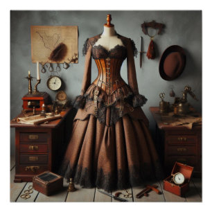 Vintage viktorianisches Steampunk-Ladydetektiv-Kle Poster