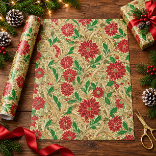 Vintage viktorianisches Weihnachts-Poinsettien-Blu Geschenkpapier