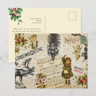 Vintage viktorianisches Weihnachtsmädchen-Stechpal Postkarte