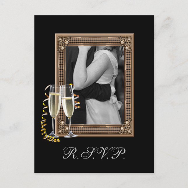 Vintage Vintage Champagnerbrille Hochzeit RSVP Einladungspostkarte (Vorderseite)