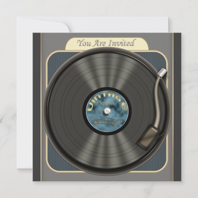 Vintage Vinyl-Record-Party Einladungen (Vorderseite)