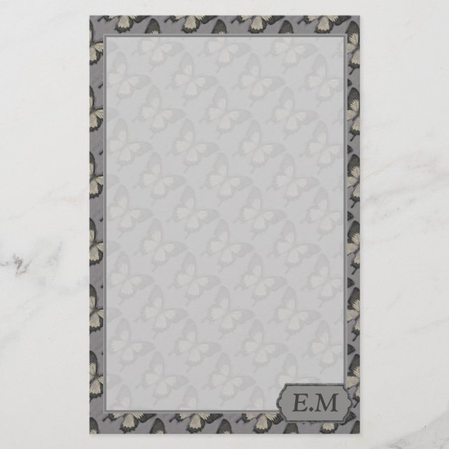 Vintage Violet Butterfly Pattern Personalised Briefpapier (Vorderseite)