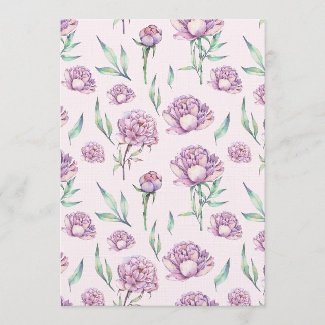 Vintage Violet Peony Flowers Seamless Pattern Einladung (Vorderseite)