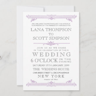 Vintage violette marokkanische Typografie-Hochzeit Einladung