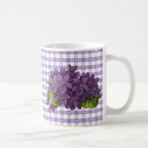 Vintage Violetten auf Gingham mit Herz Kaffeetasse
