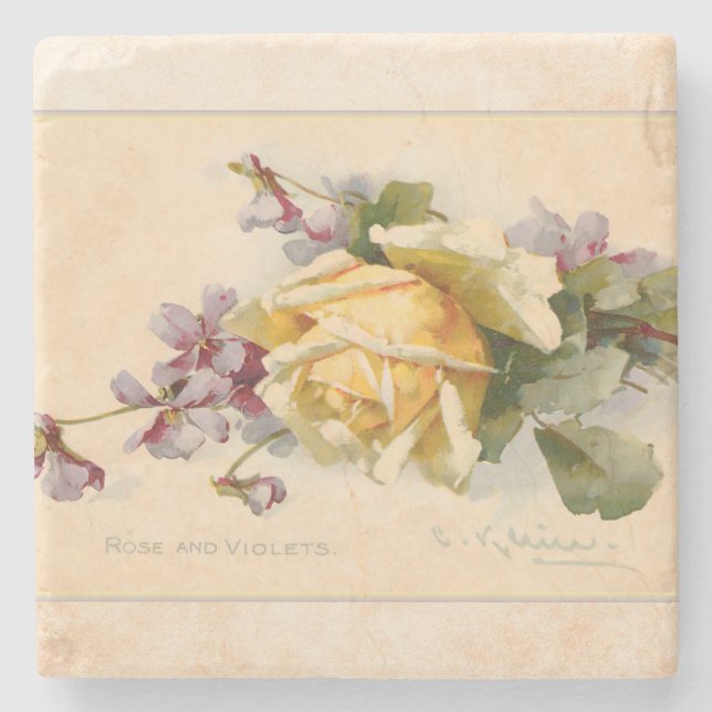 Vintage Violetten und Rose Steinuntersetzer (Vorderseite)