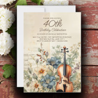 Vintage Violin Dusty Blue Blumen 40. Geburtstag