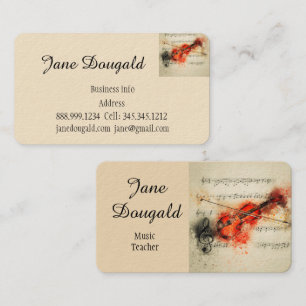 Vintage Violin Fiddle Musician Music Business Card Visitenkarte