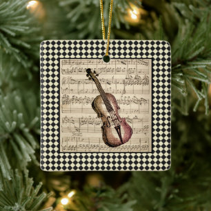Vintage Violin Harlequin Border Keramikornament