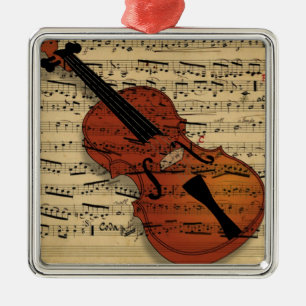 Vintage-Violin-Musik Silbernes Ornament