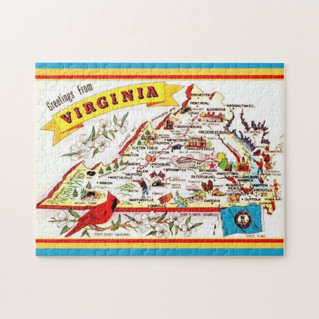 Vintage Virginia Karte Postkarte Puzzle (Horizontal)