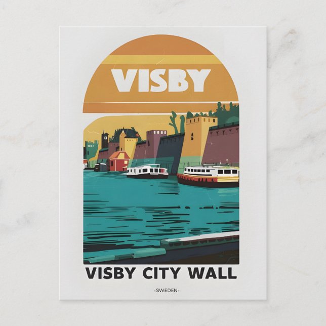 Vintage Visby City Wall Postcard - Retro Schwedisc Postkarte (Vorderseite)