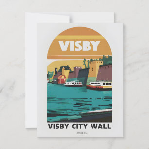 Vintage Visby Stadtmauer Postkarte – Retro Schwedi