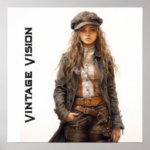 Vintage Vision Steampunk Junge Frau Retro Poster