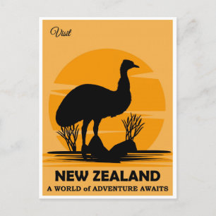 Vintage Visit Neuseeland Emu Reise Postkarte