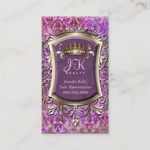 Vintage Visitenkarte Damask Frame Gold Crown