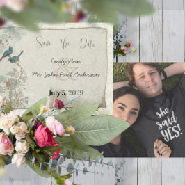 Vintage Vögel Aquamarine blaue Damaskusbänder Hoch Einladung