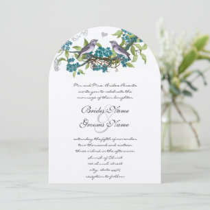 Vintage Vögel Aquamarine Lila- & Grüne Hochzeiten Einladung