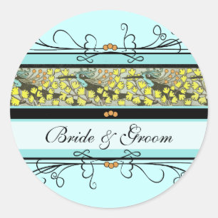 Vintage-Vögel-Art-Nourveau-Hochzeit-Aufkleber Runder Aufkleber