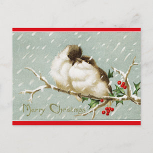 Vintage Vögel auf einem Ast im Schnee Weihnachten Postkarte