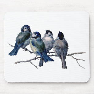 Vintage Vögel auf einem Ast Mousepad