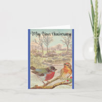 Vintage Vögel auf einer Zweigstellenjubiläumskarte