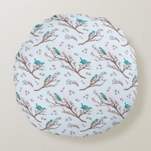 Vintage Vögel auf Kirschblütenzweigen Rundes Kissen