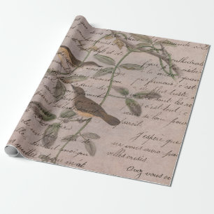Vintage Vögel auf Zweigen mit Schrift Geschenkpapier