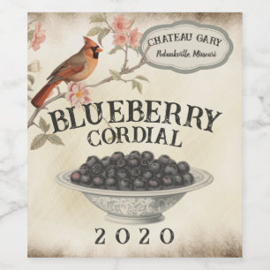 Vintage-Vogel-Blaubeeren-Blaubeeren-Essig-Likör Weinetikett