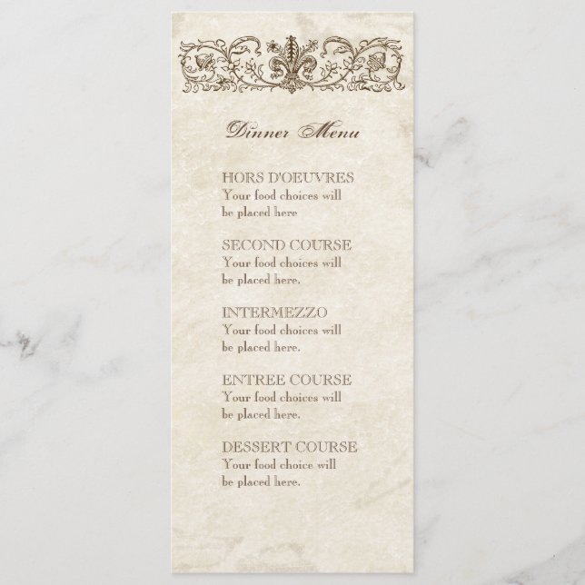 Vintage Vögel, blaues E - Menü oder Menükarte (Vorderseite)