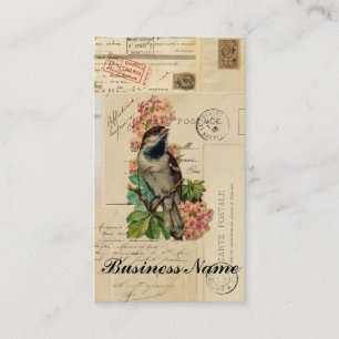 Vintage-Vogel-Blumen-französische Postkarten-Hülle Visitenkarte