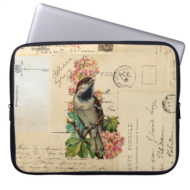 Vintage Vogel-Blumen-französischer Laptopschutzhülle (Vorderseite)