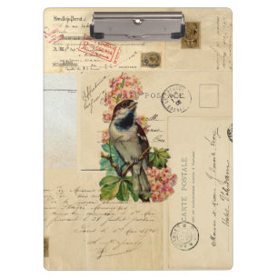 Vintage Vogel-Blumen-französisches Klemmbrett